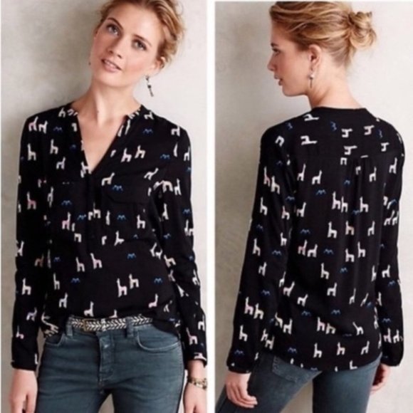 Anthropologie Tops - Anthro. Maeve - Llama Print Button Down Blouse